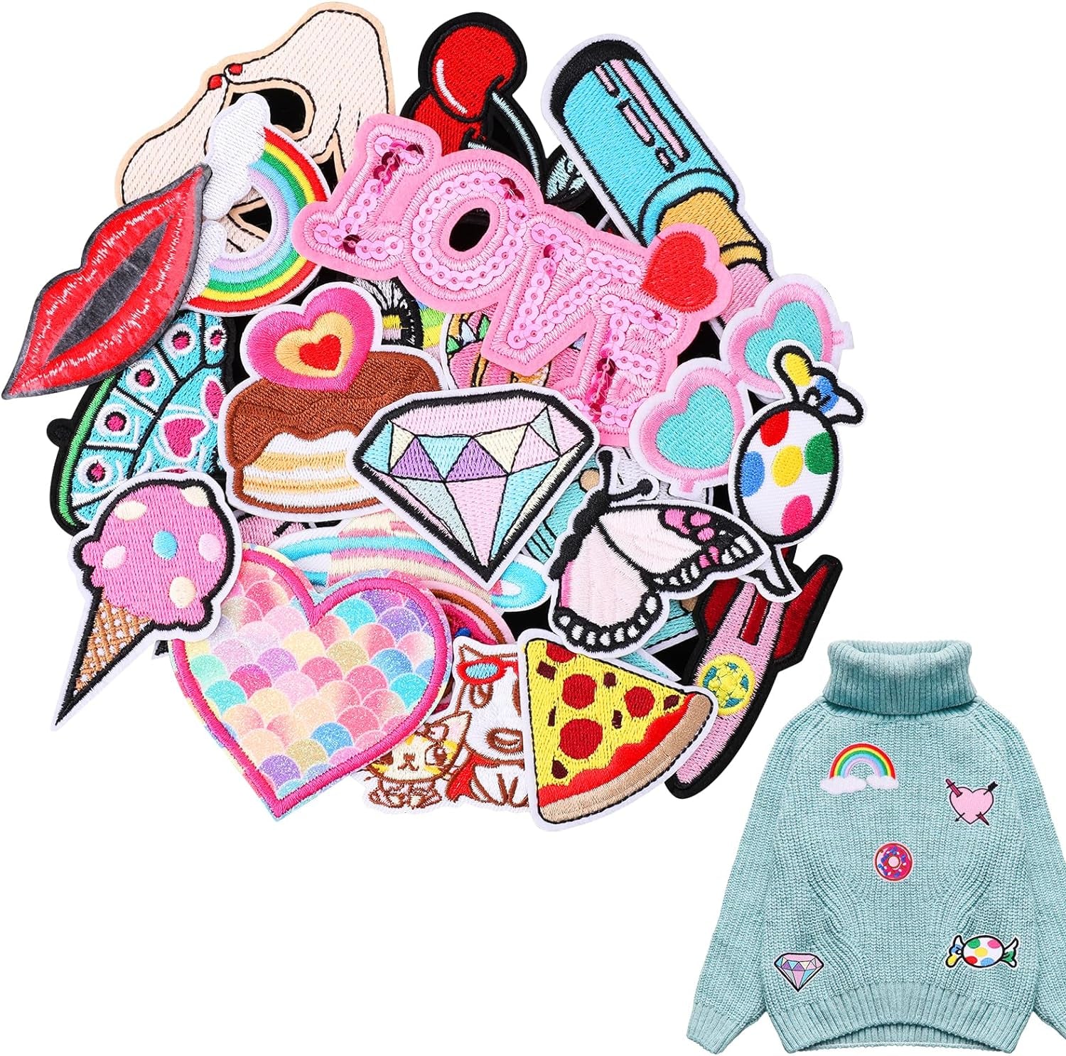 30Pcs Girls Iron on Patches for Clothing Jackets DIY Sew Embroidered Applique Decorative Repair Patches on Patches for Clothes Backpacks Jackets Jeans Dress Hats