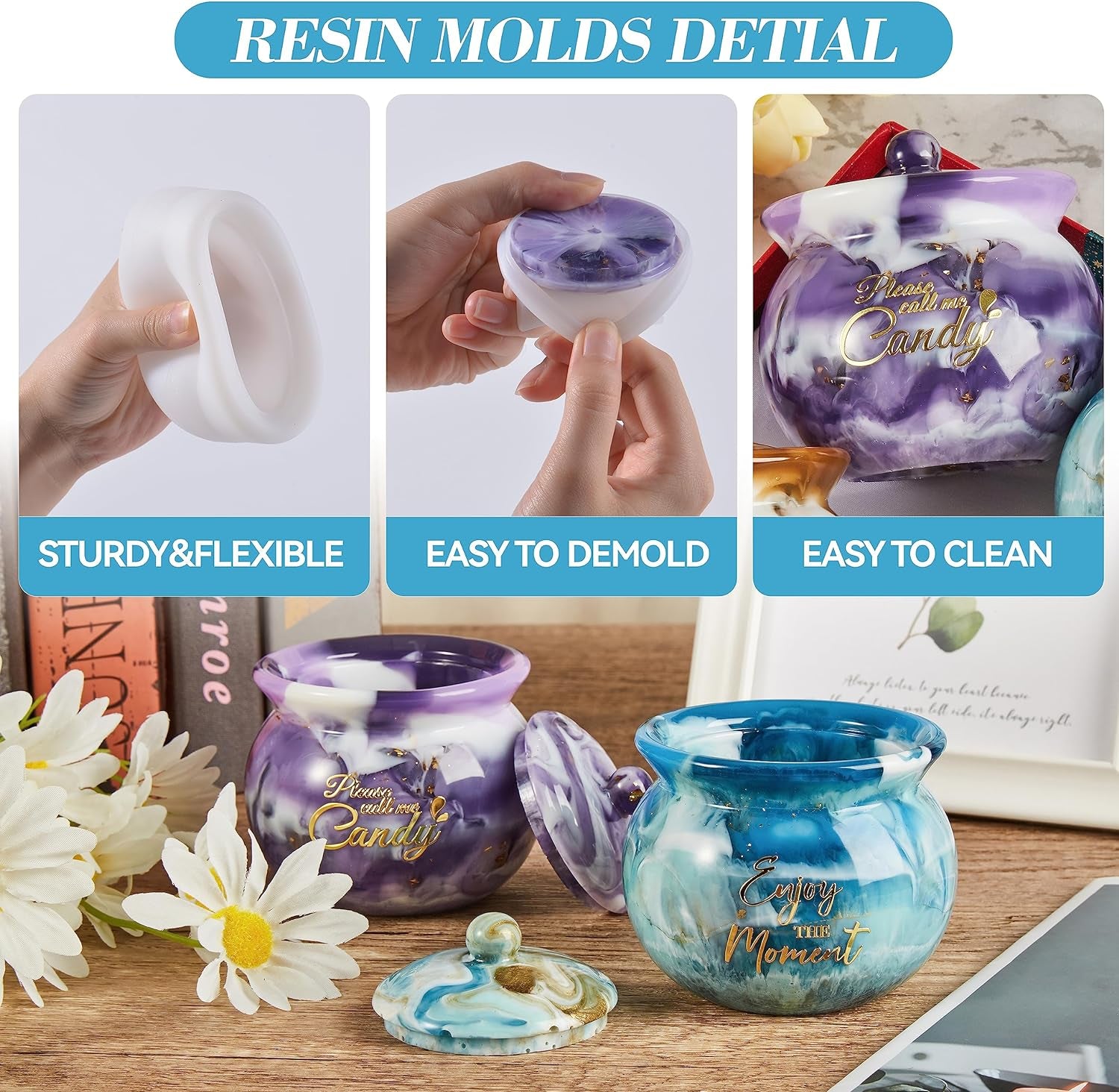 Silicone Jars Molds with Lids for Epoxy Resin Casting, Candy Jewelry Storage Boxes, Home Decoration, DIY Crafts