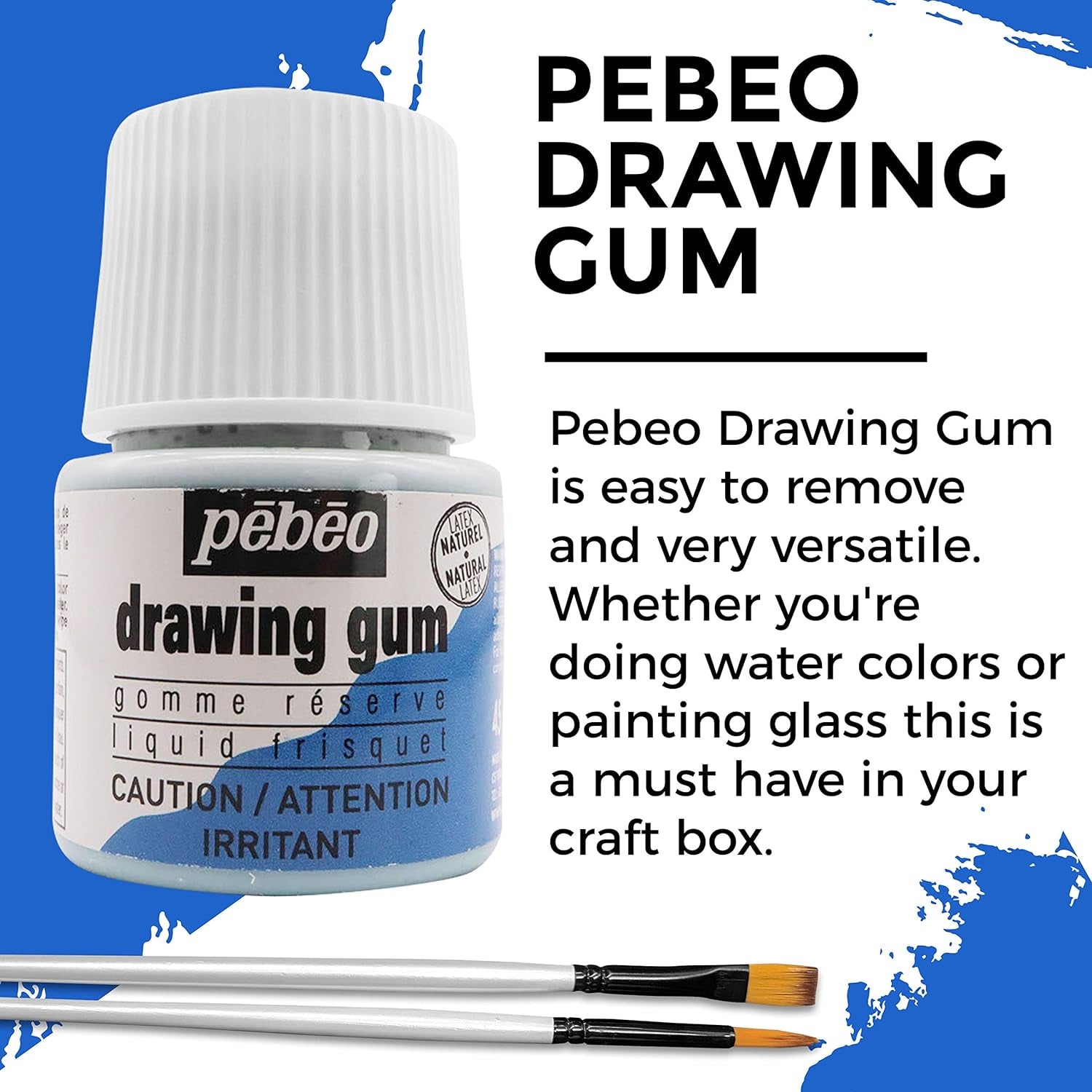 Pebeo Drawing Gum Made in France - Masking Fluid for Watercolor Painting and Various Art Projects - Bundled with  Applicator Brush Set