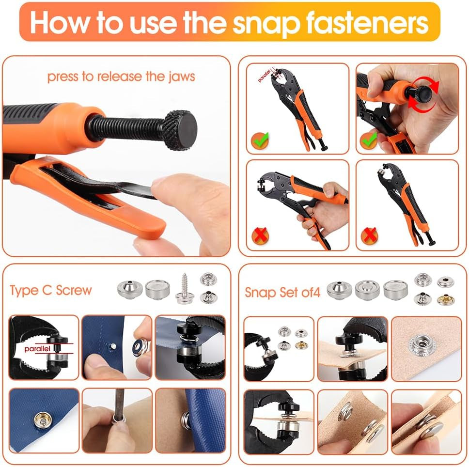 Snap Tool for Boat Cover - Heavy Duty Snap Fastener Snap Tool Snap Button Starter Kit with 15Mm Marine Grade Snap Button with Punch Hole Function for DIY Leather Canvas Tarps