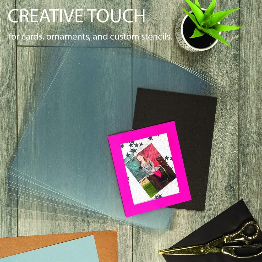 50 Pack 12X12 .007 Clear Craft Plastic Sheets Compatible with Cricut, Stencils, Cards, Journals, Crafts, 3D Embellishments, Acetate Sheets for Crafts, Plastic Sheet .007"