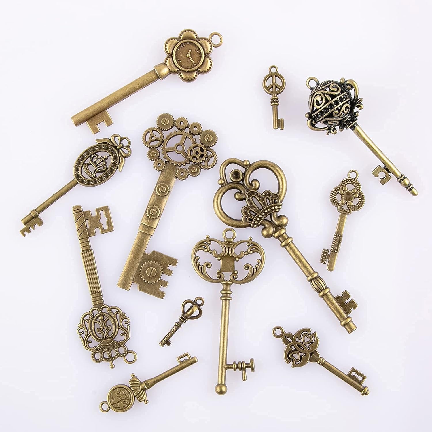 Vintage Skeleton Keys Set, Filigree Steampunk Keys, Antique Bronze Keys Charms Pendants, Different Style