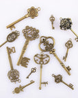 Vintage Skeleton Keys Set, Filigree Steampunk Keys, Antique Bronze Keys Charms Pendants, Different Style