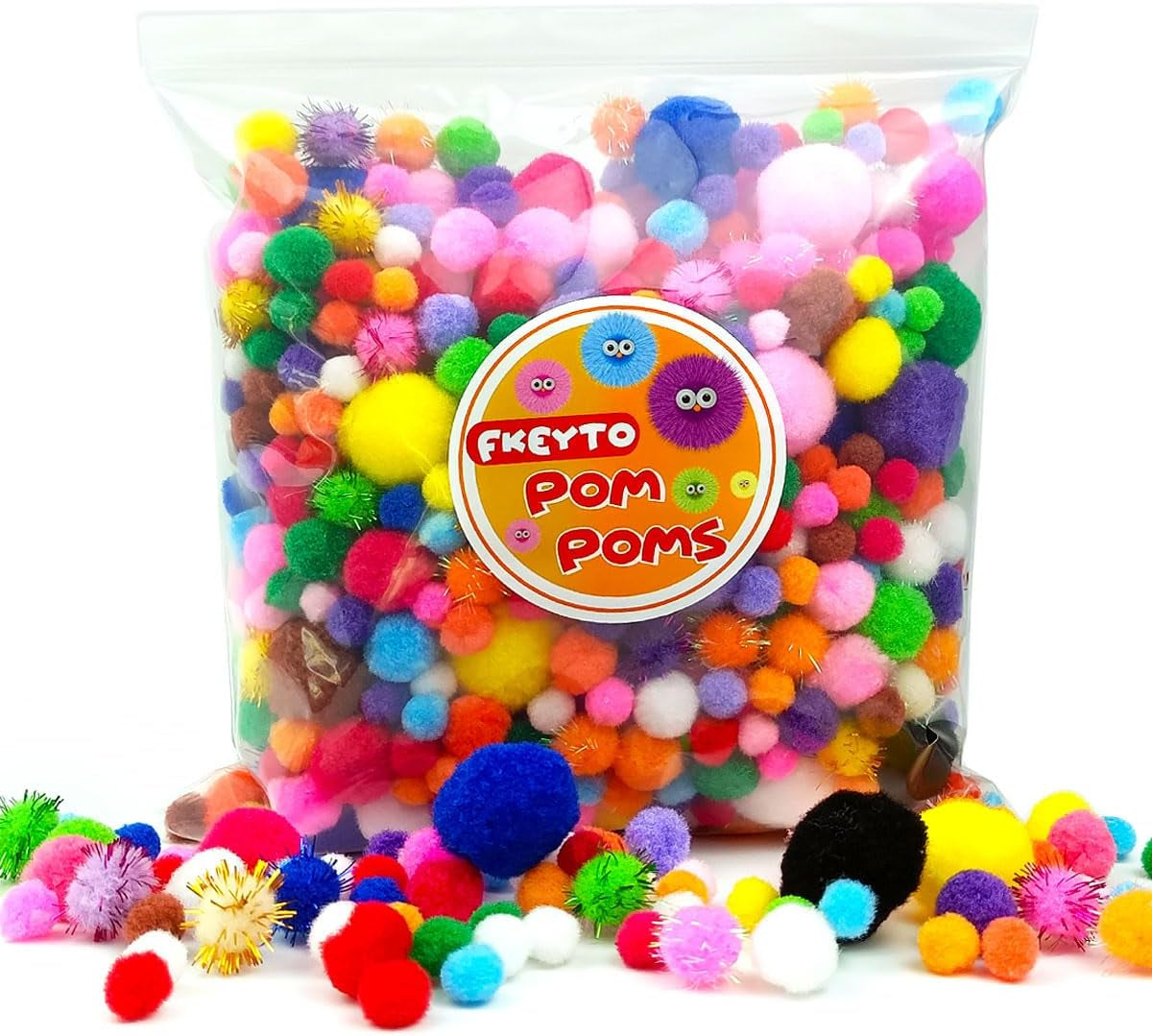 900 PCS Pompoms for Crafts,Pom Poms in Bright & Bold Assorted Colors,Pompoms for Arts and Craft Making Decorations，Assorted Sizes