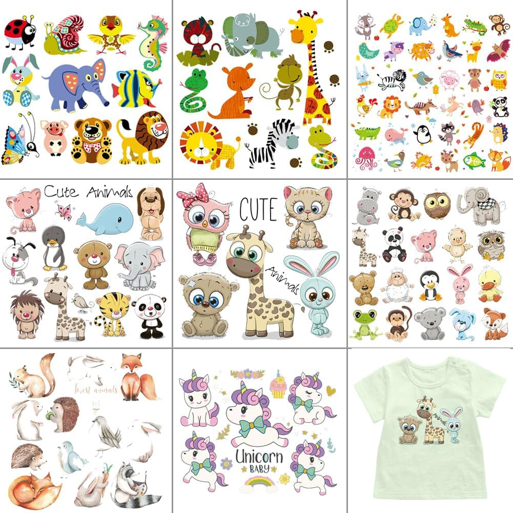 Animal Patches Stickers Butterfly Fox Lion Bear Fish Heat Transfers Iron on Appliques for Kids Babies Clothes Jeans T-Shirt Decorations