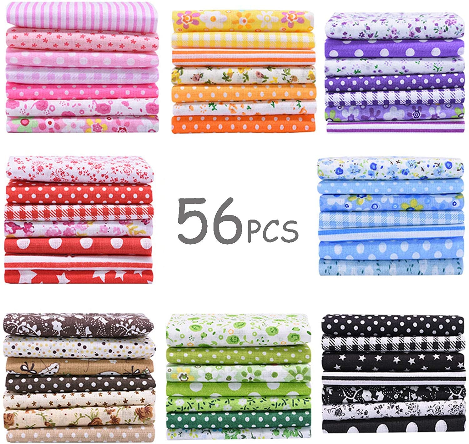 56 Pieces 9.8"X 9.8" (25Cm X 25Cm) Squares Cotton 100% Floral Printed Sewing Supplies Fabric for Quilting Patchwork, DIY Craft, Scrapbooking Cloth