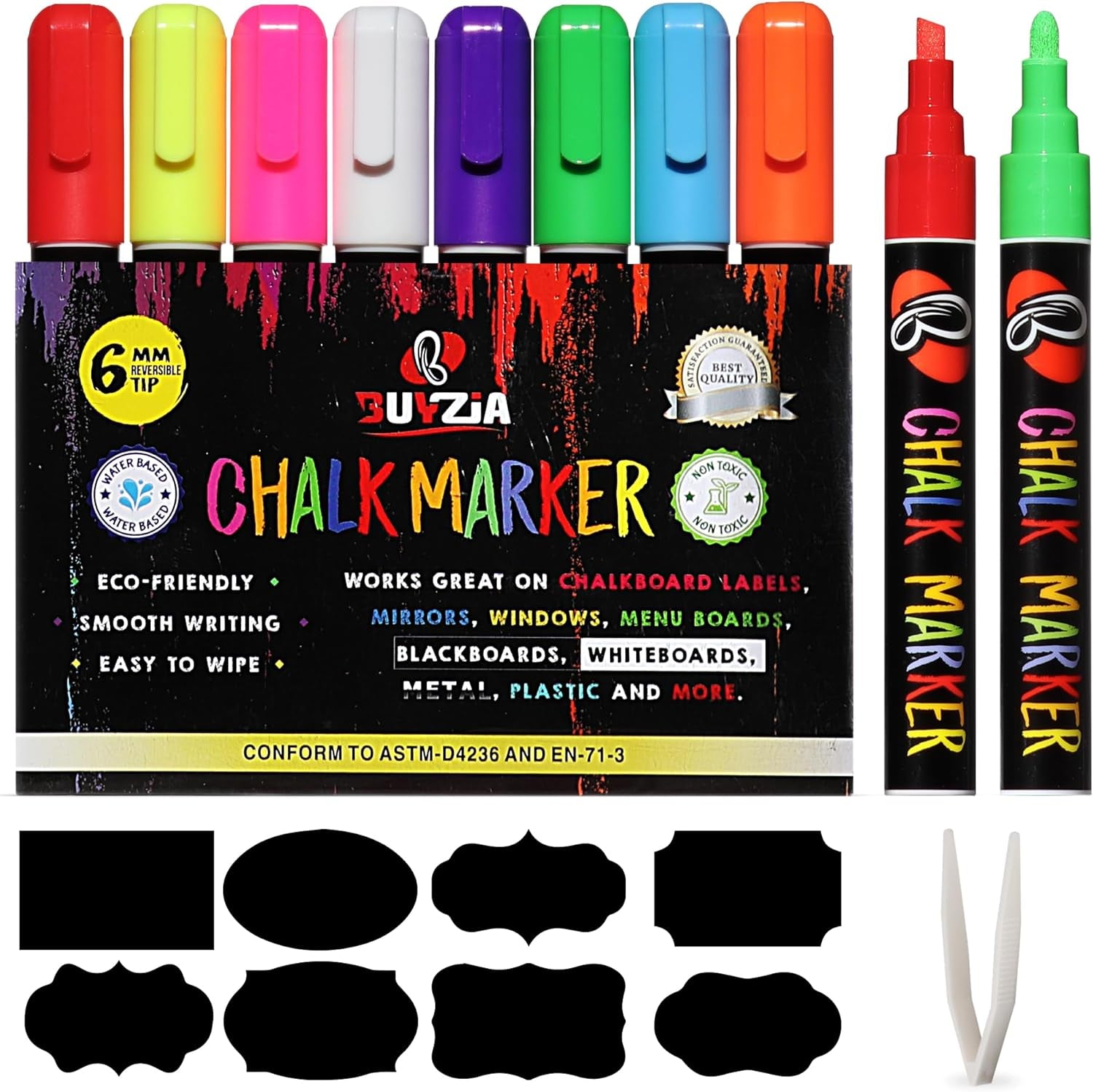 Liquid Chalk Markers - 8 Pack Neon Colors - 6Mm Chalk Pens with Reversible Tip for Blackboards, Chalkboards, Glass, and Windows