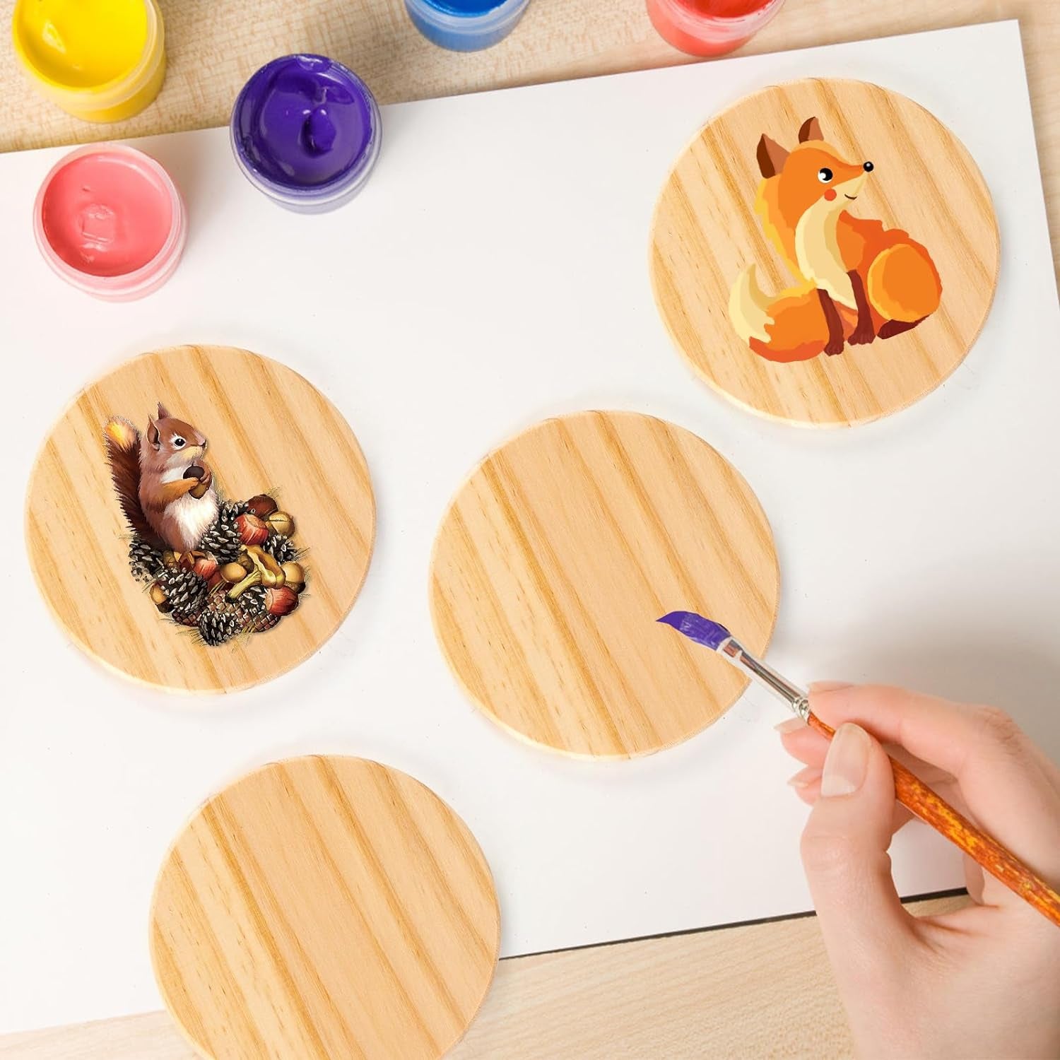 12PACK Unfinished Wood Coasters, 4 Inch round Blank Wooden Craft Coasters Wood Slices for DIY Architectural Models Drawing Painting Wood Engraving(With Non-Slip Dot Stickers)