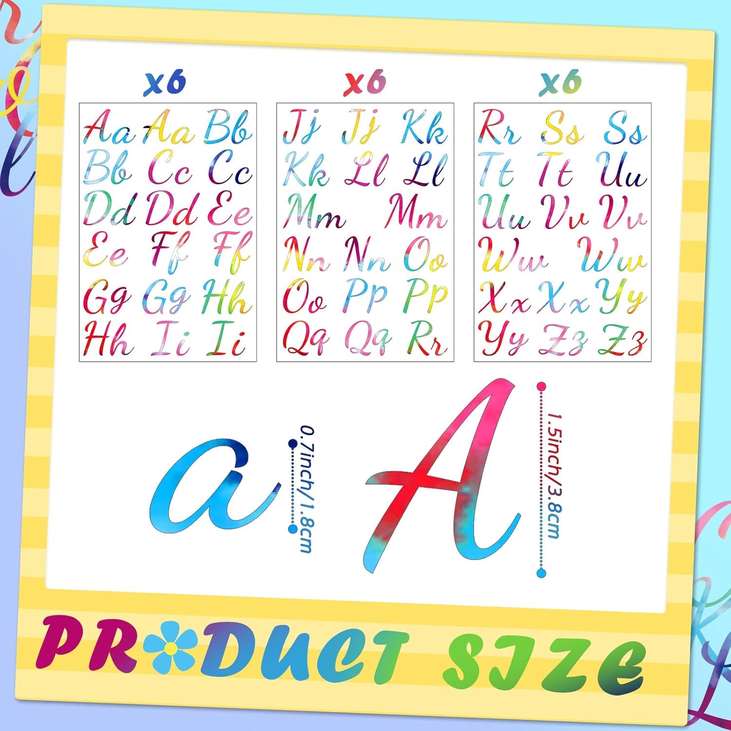 18 Sheet Iron on Letters Tie Dye Iron on Letters Flock Letters A-Z Letter Transfer Vinyl Letters Cursive Heat Transfer Letters for T Shirts Clothing Stockings Printing DIY Crafts Decorations