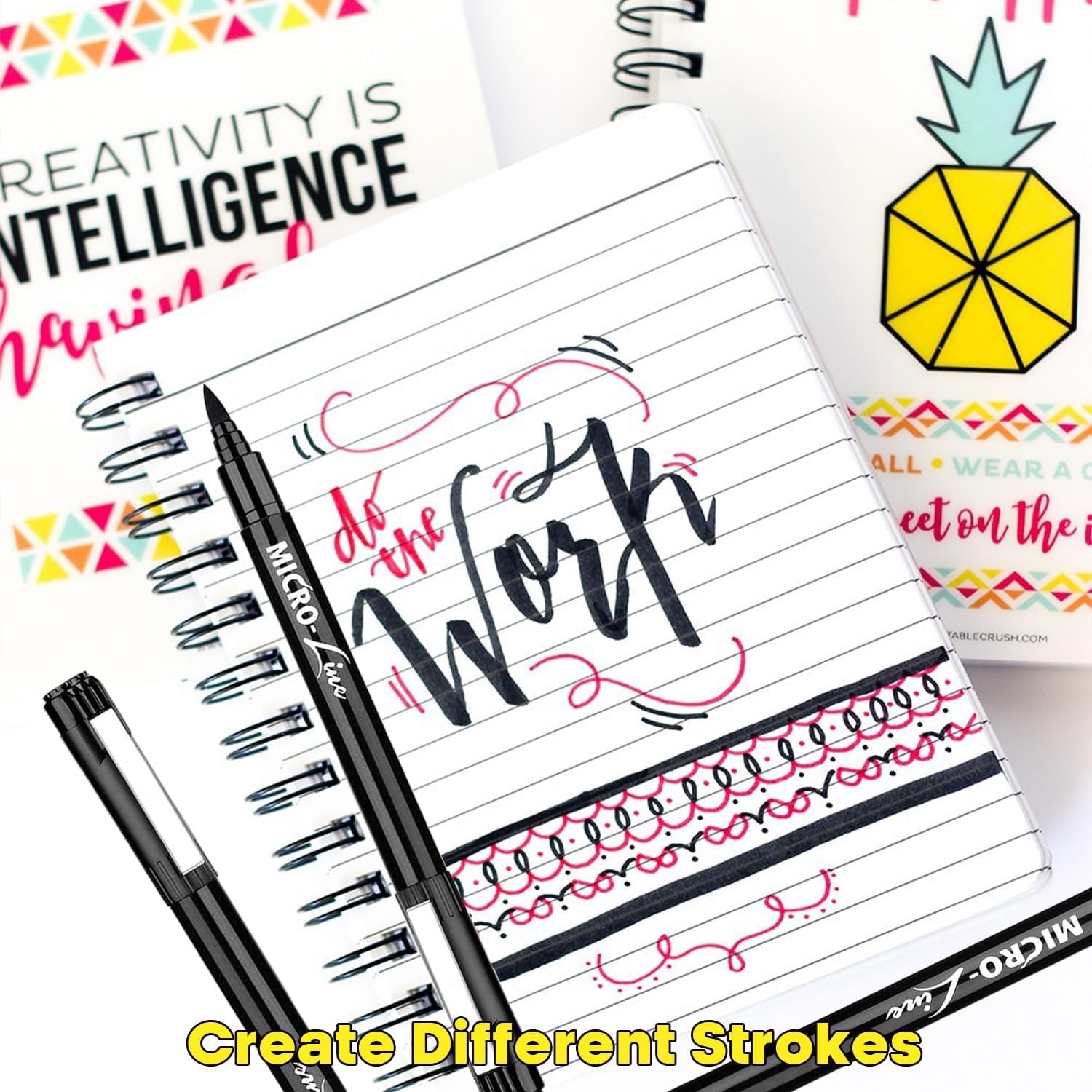 Hand Lettering Pens, Calligraphy Brush Pens Art Markers for Beginners Writing, Sketching, Drawing, Illustration, Scrapbooking, Journaling, Black Ink Pen Set, 8 Sizes