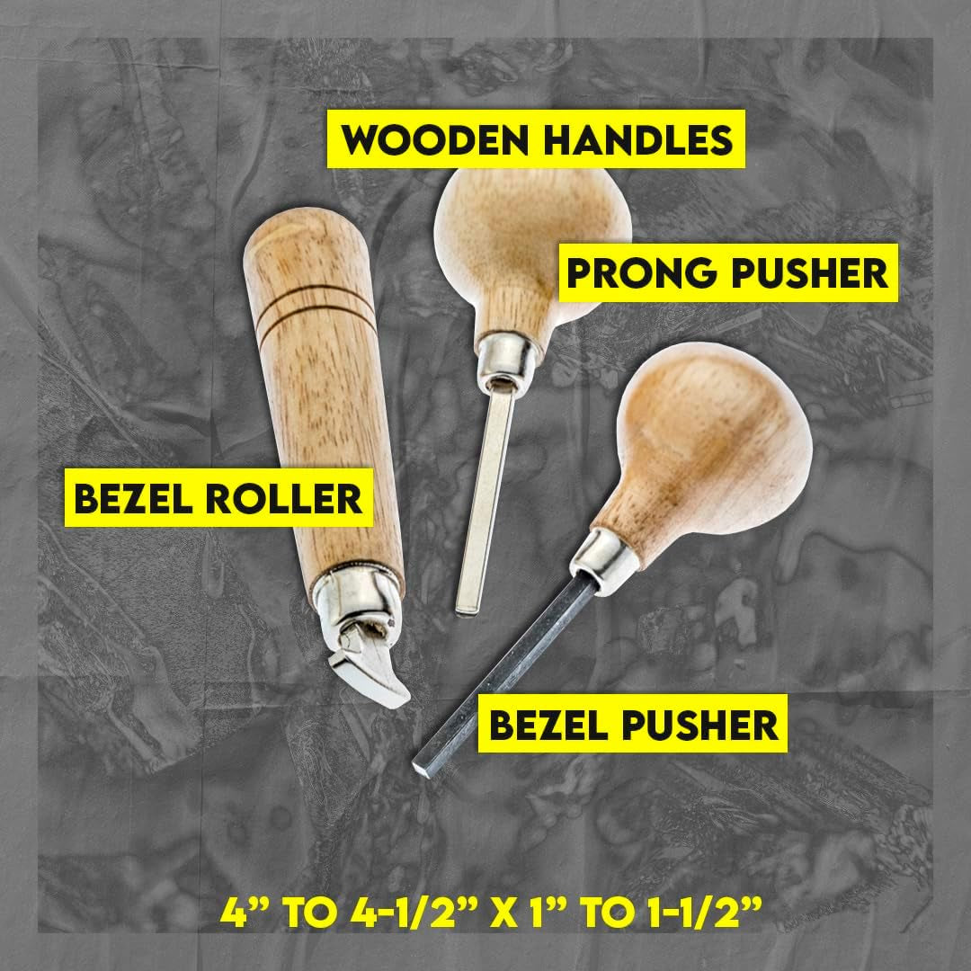 Stone tting Prong and Bezel t, t of 3 Jewelry Stone tting Tools, Jewelry Stone Prong Pusher, Durable Tips, Ergonomic Wooden Handles