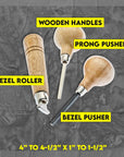 Stone tting Prong and Bezel t, t of 3 Jewelry Stone tting Tools, Jewelry Stone Prong Pusher, Durable Tips, Ergonomic Wooden Handles