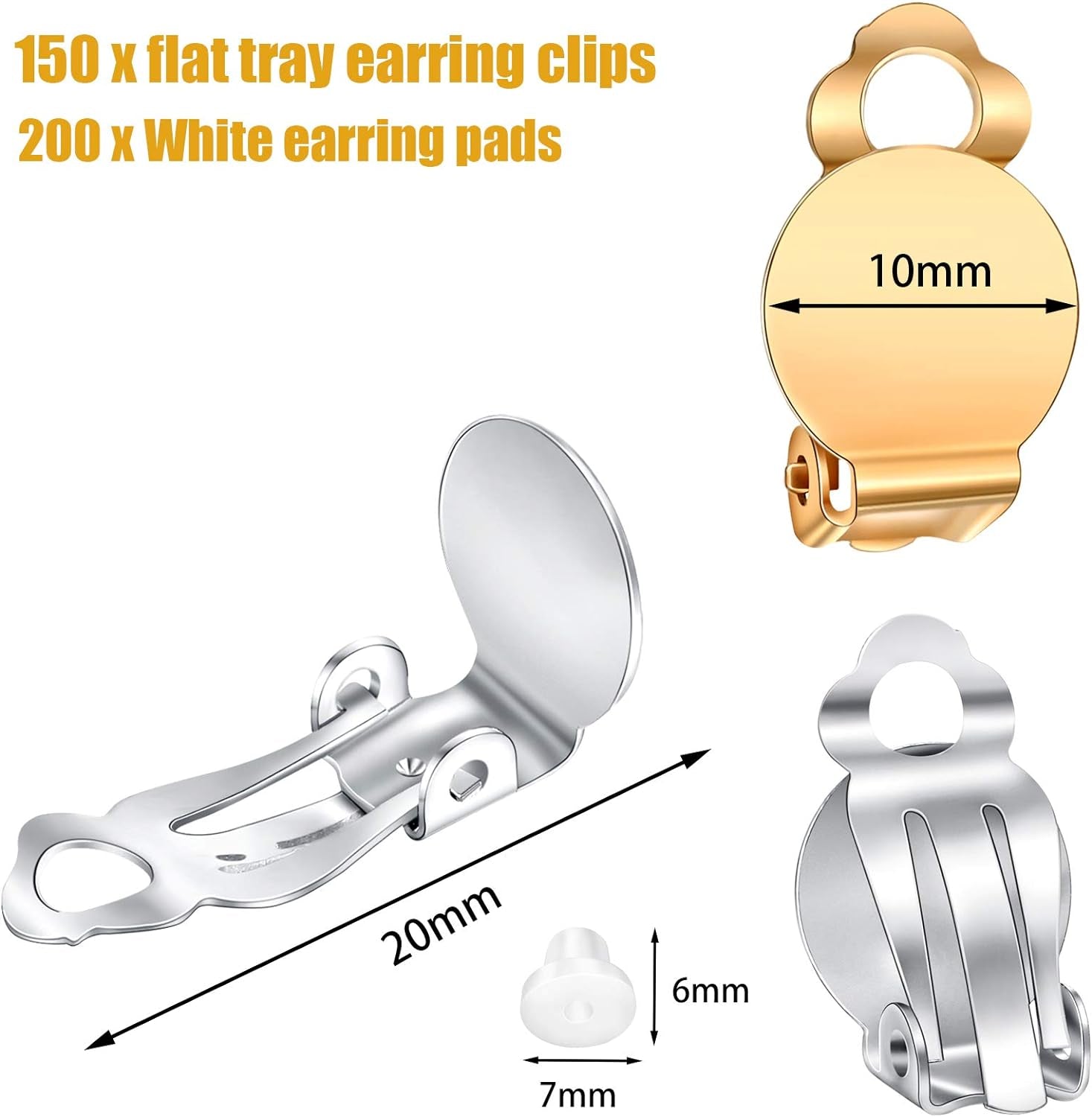 150 Pieces round Flat Back Tray Earring Clips and 200 Pieces Earring Pads for Non Piercing DIY Earring Jewelry Making