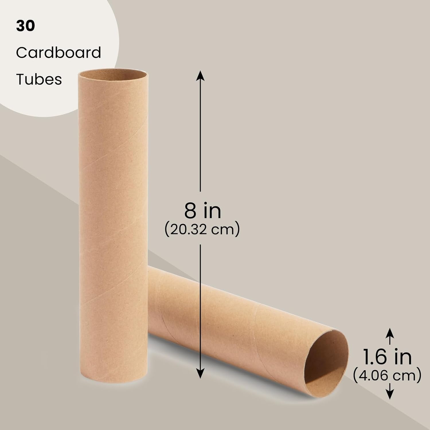 30 Pack 8 Inch Cardboard Tubes, 1.6X8“ Empty Toilet Paper Rolls for Crafts and Art Projects, DIY Brown Crafting Paper Roll for Classrooms, Dioramas, and Decorations