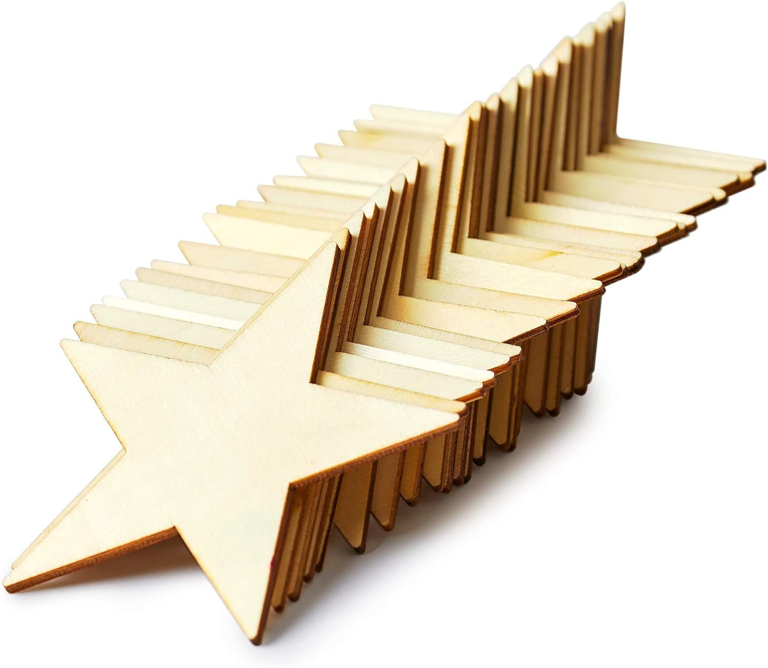 Wooden Stars for Crafting, 24-Pack Unfinished Wood Star Cutouts, 4 Inches