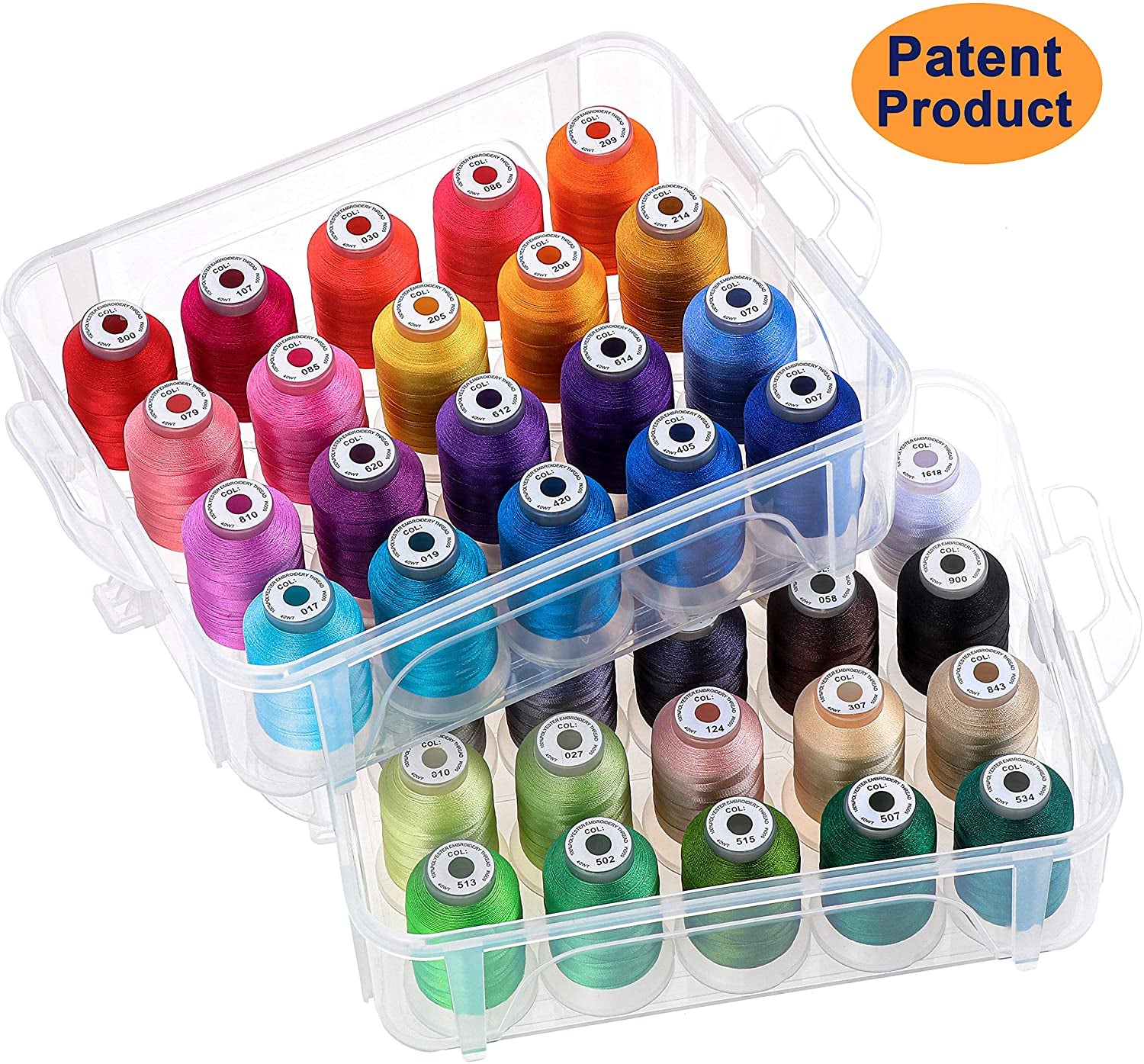40 Brother Colors 500M Each Embroidery Machine Thread with Clear Plastic Storage Box for Embroidery Sewing Machine