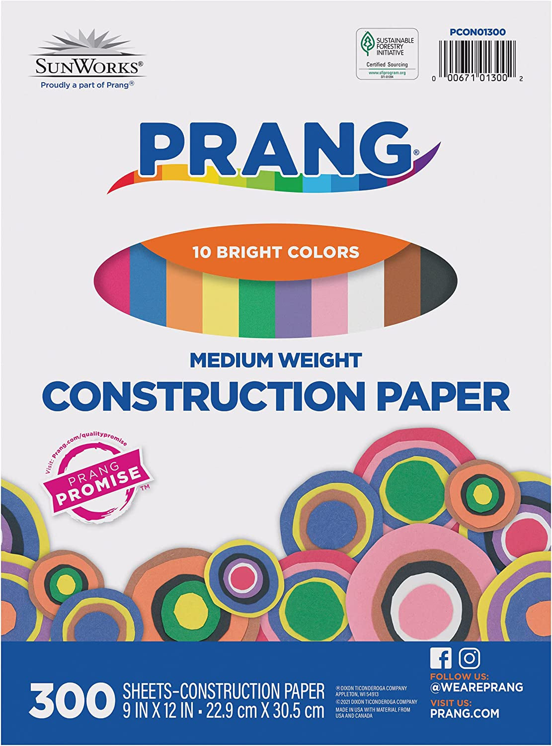 Prang (Formerly ) Construction Paper, 10 Assorted Colors, 9" X 12", 300 Sheets