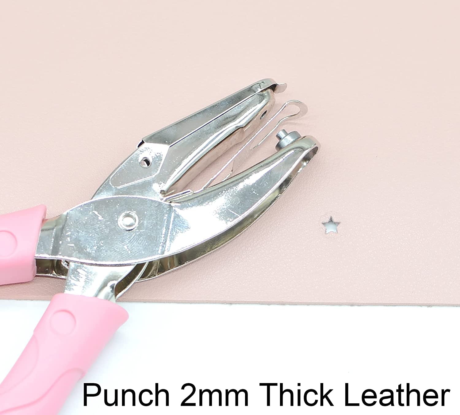 Star Shape Single Paper Hole Punch, 1 Pack 6.3 Inch Length 1/4 Inch of Diameter of Hole Handheld Puncher with Pink Soft Thick Leather Cover(Star 1/4 Inch)