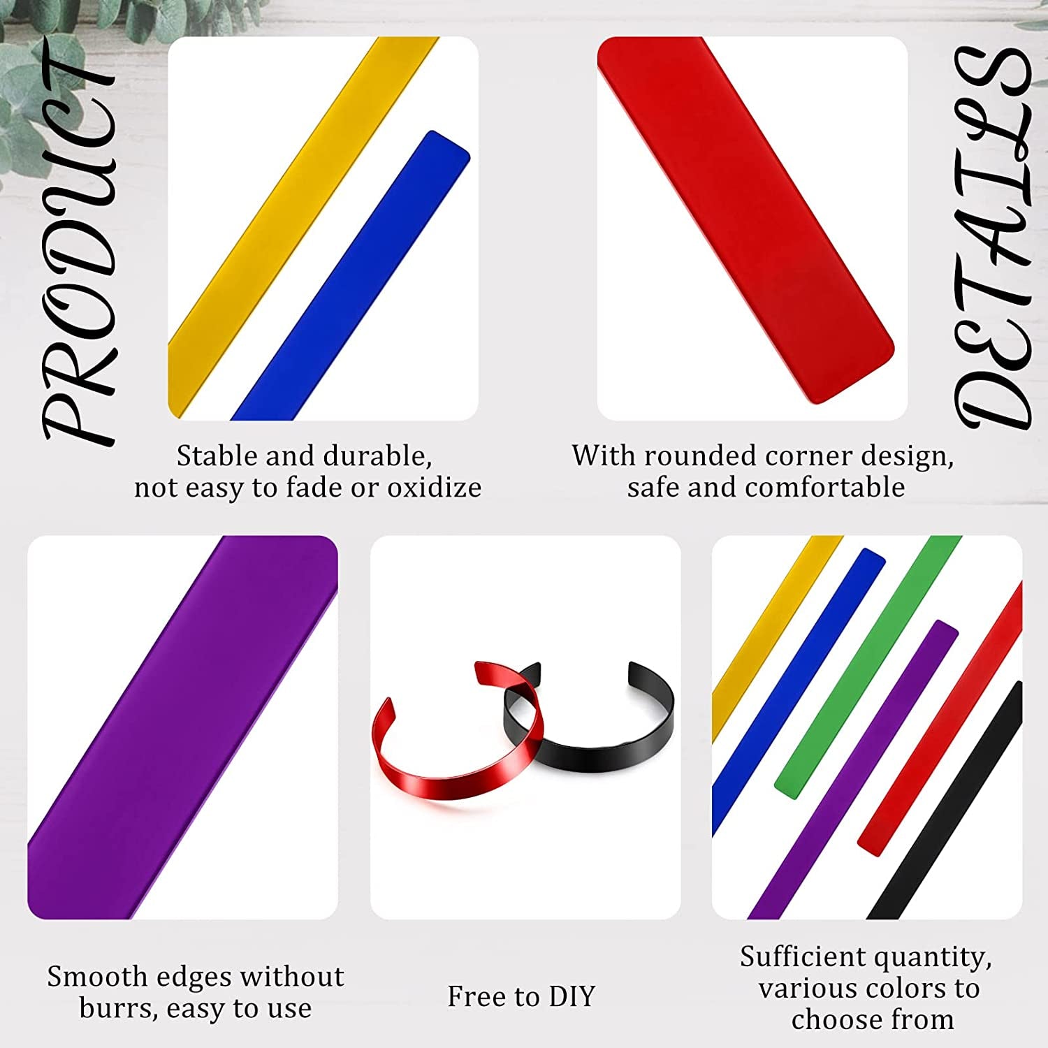 24 Pcs Anodized Aluminum Bracelet Blanks Metal Stamping Blanks Engraving Metal Stamp Bracelet Blanks for Bracelet Jewelry Making DIY Crafts Supplies, 7 X 0.5 X 0.05 Inches, 6 Colors