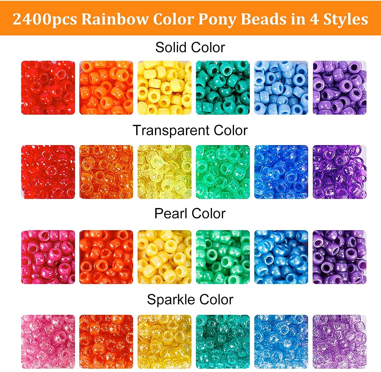 4000Pcs Pony Beads Kit, 2400Pcs Rainbow Kandi Beads and 1600Pcs Letter Beads, 24 Colors Plastic Craft Beads Bulk for Bracelets Jewelry Making with 20M Crystal String and 30M Elastic String