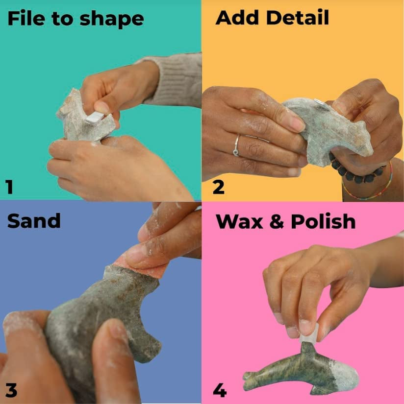DIY Arts & Crafts Carving Kit Kids Adults Bear Sculpture Soapstone