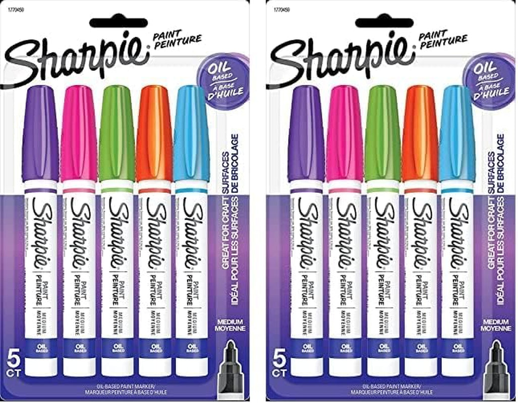 Oil-Based Paint Markers, Medium Point, Bright Colors, 5 Count - Great for Rock Painting
