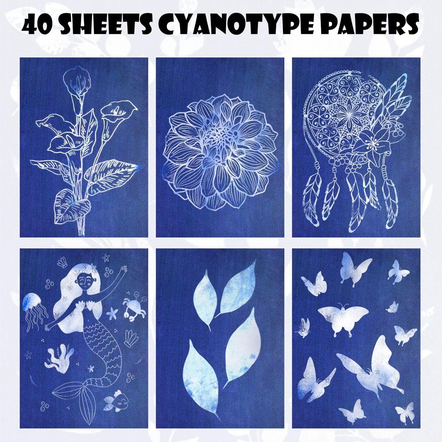 40 Sheets Sun Print Paper Kit Cyanotype Paper, A5 Sun Art Paper, High Sensitive Nature Sun/Solar Activated Sun Printing Art Drawing Paper for Arts Crafts DIY Project (5.8X 8.3 Inch)