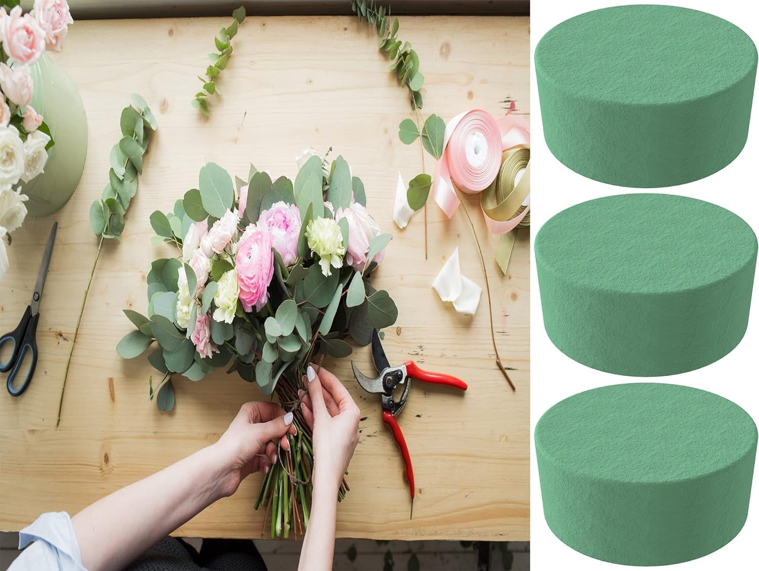 12 Pcs 3 Inch Flower Foam Block round DIY Flower Arrangement Kit Wet Flower Foam for Artificial Flowers, Wedding Aisle Flowers, Party Decoration