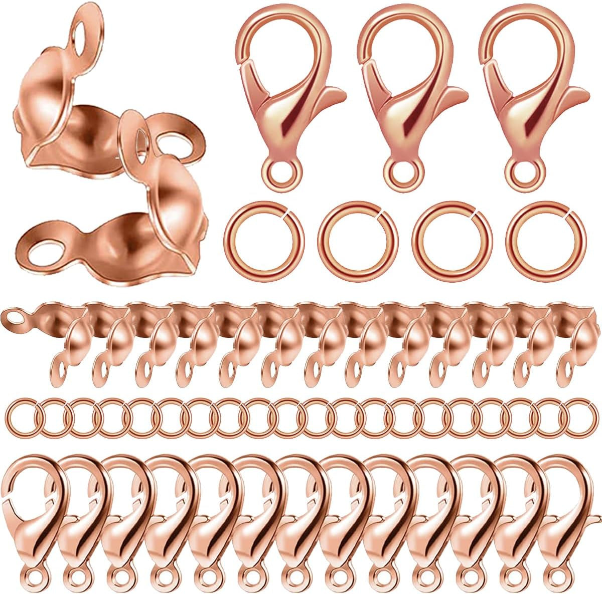 1000PCS Jewelry Making Accessories Set, 100 Lobster Claw Clasps 300 Crimp Beads Crimp Beads Clasps Caps 600 Open Jump Ring Connectors for DIY Bracelet Necklace Crafts Jewelry Making(Silver)