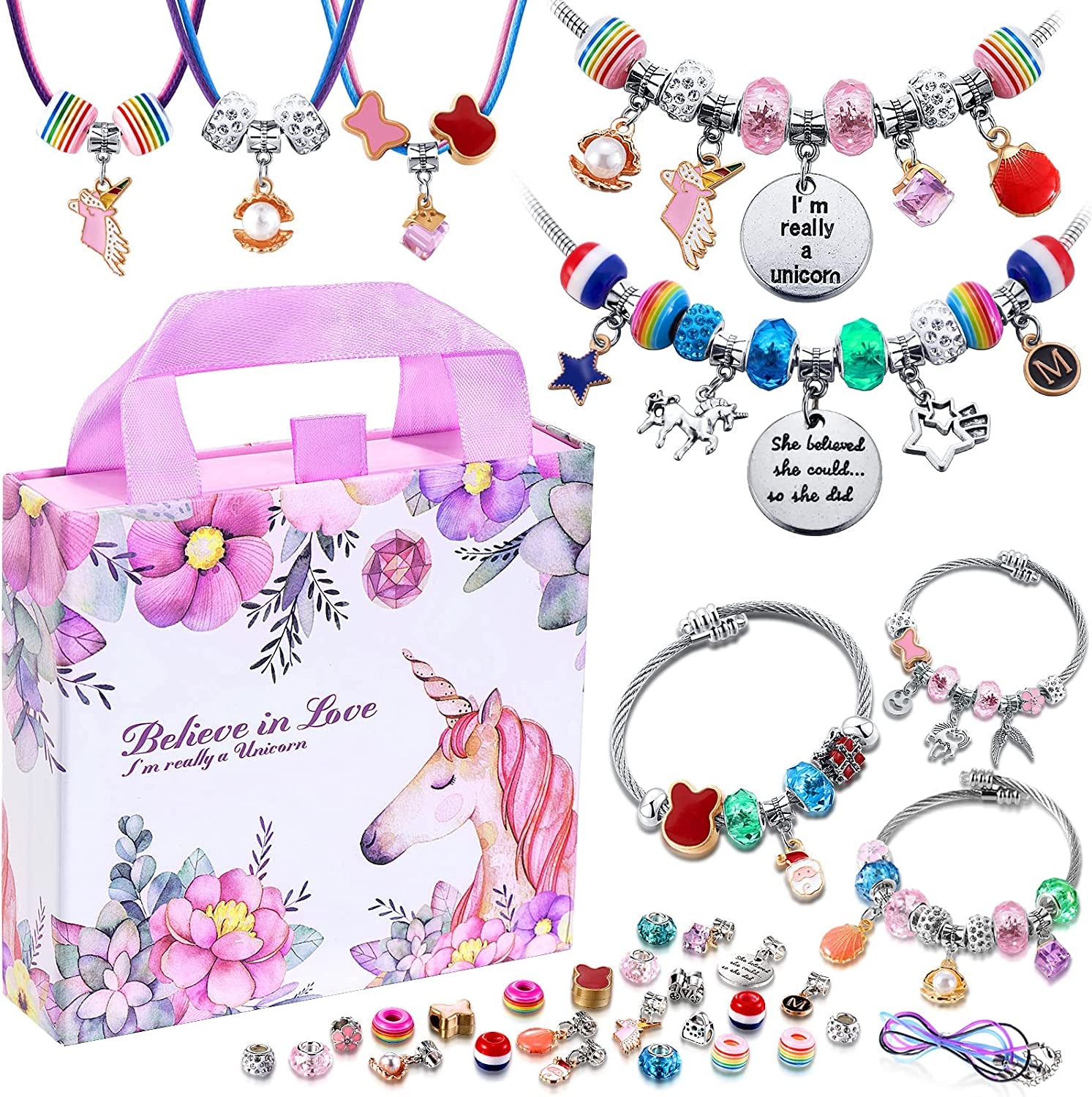 Girls Charm Bracelet Making Kit: Perfect Unicorn Girls Toy Girls Jewelry Making Kit 8-12 a Gifts for Ages 6 7 8 9 10 Crafts for Girls That Imagination Self-Expression and Inspires Creativity