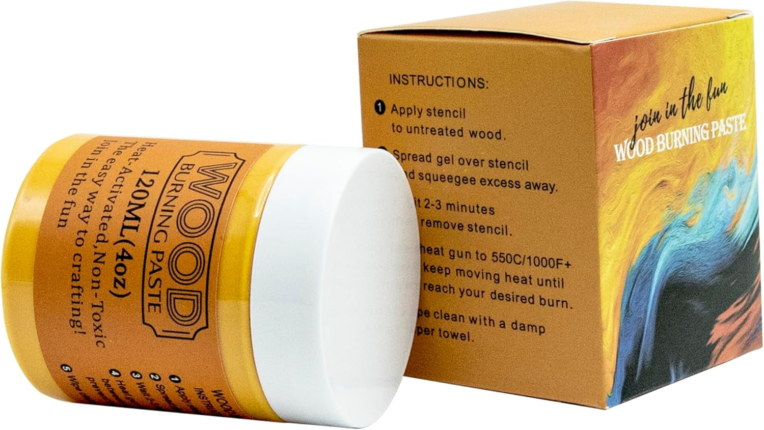 Wood Burning Paste Wood Burning Gel for Heat Gun Heat Activated Paste for Craft Chalk Paste for Wood Burning Etching Marker Stencil Wood Working Tools and Accessories on Wood,Canvas,Denim 4 OZ