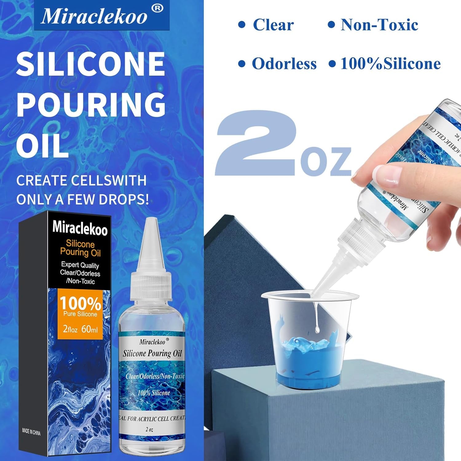 Silicone Pouring Oil Acrylic Pouring Oil Cell Activator Pure Silicone Oil for Cell Creation in Acrylic Paint,2 Ounce