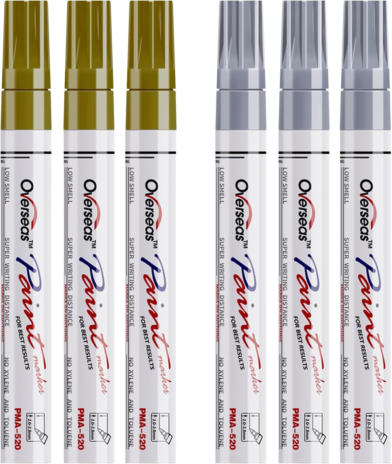 Gold and Silver Paint Marker Pens - 6 Pack Permanent Oil Based Metallic Paint Pen, Medium Tip, Quick Dry and Waterproof Markers for Stone, Wood, Metal, Plastic, Canvas, Glass, Ceramics, Rubber, Stone