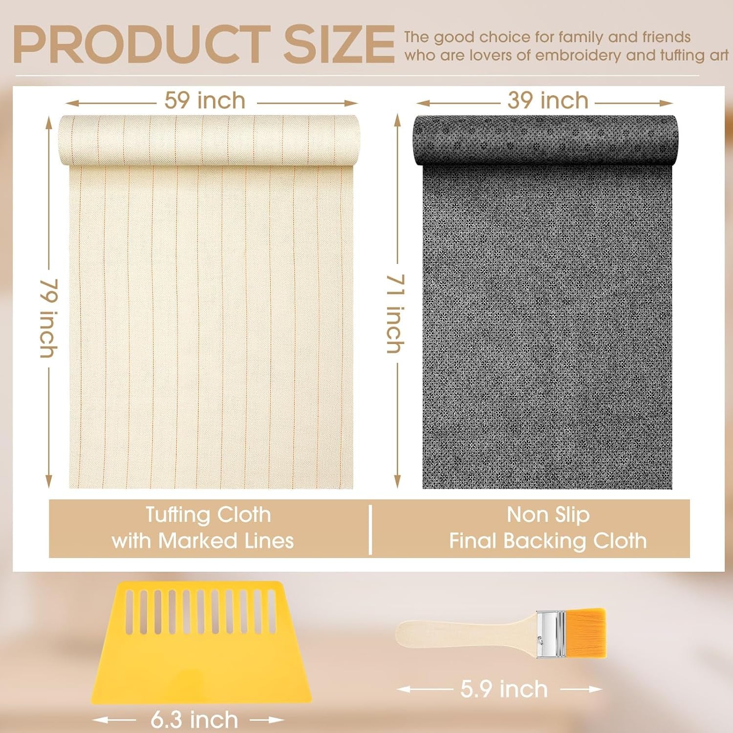 6 Pcs 79'' X 59" Large Tufting Cloth for Rugs and 71'' X 39" Non Slip Final Backing Tufting Cloth with Marked Lines Primary Tufting Cloth Rug Tufting Kit for Tufting Gun Punch Needle DIY Rug