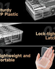 Small Bead Organizers with Handle, 24 Pcs Plastic Storage Cases, Mini Clear Craft Containers with Hinged Lid and Label Small Parts Storage Boxes for DIY Art Craft Accessories