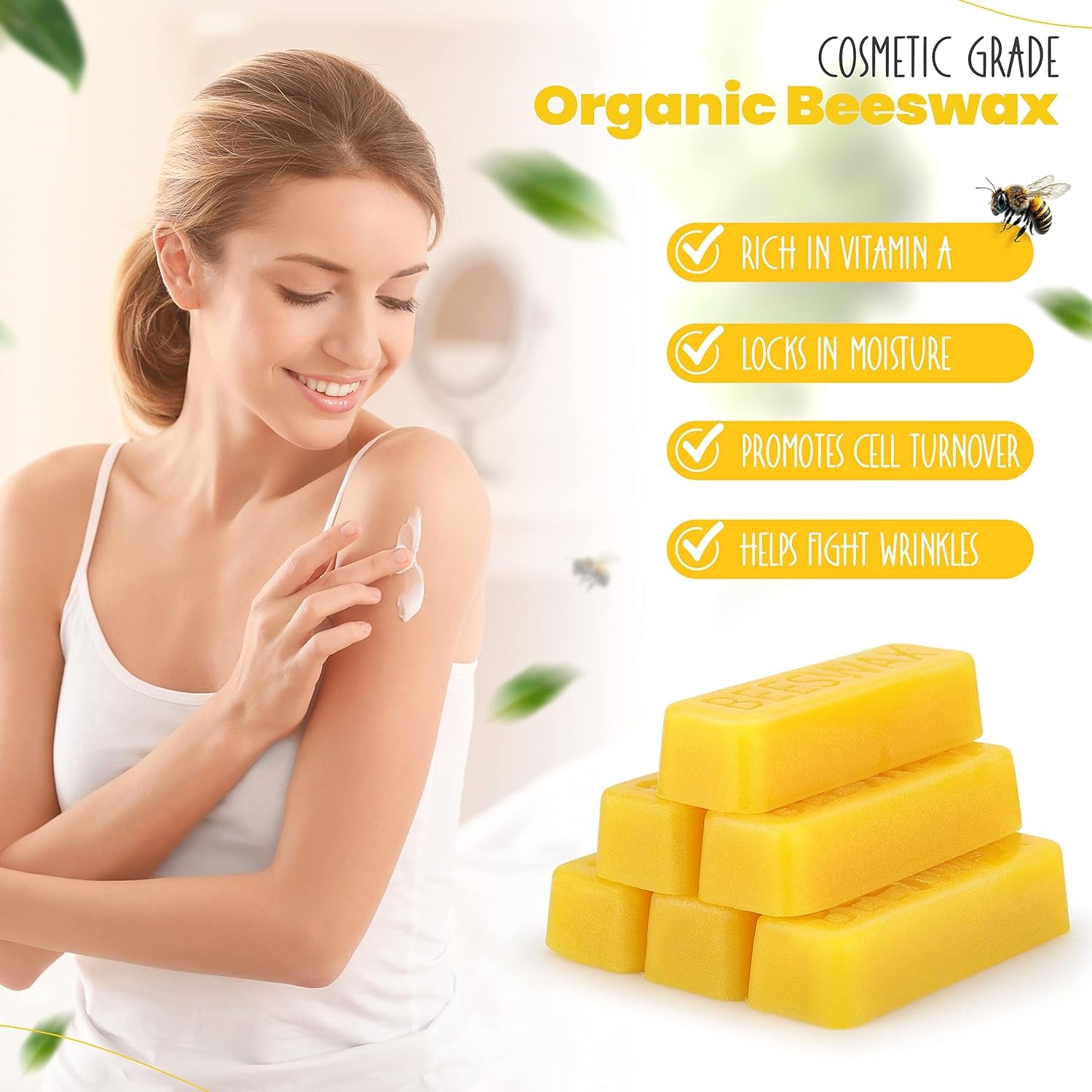 Eco Lux 8 Yellow Beeswax Blocks 100% Pure Natural Organic Bees Wax 6.5Oz