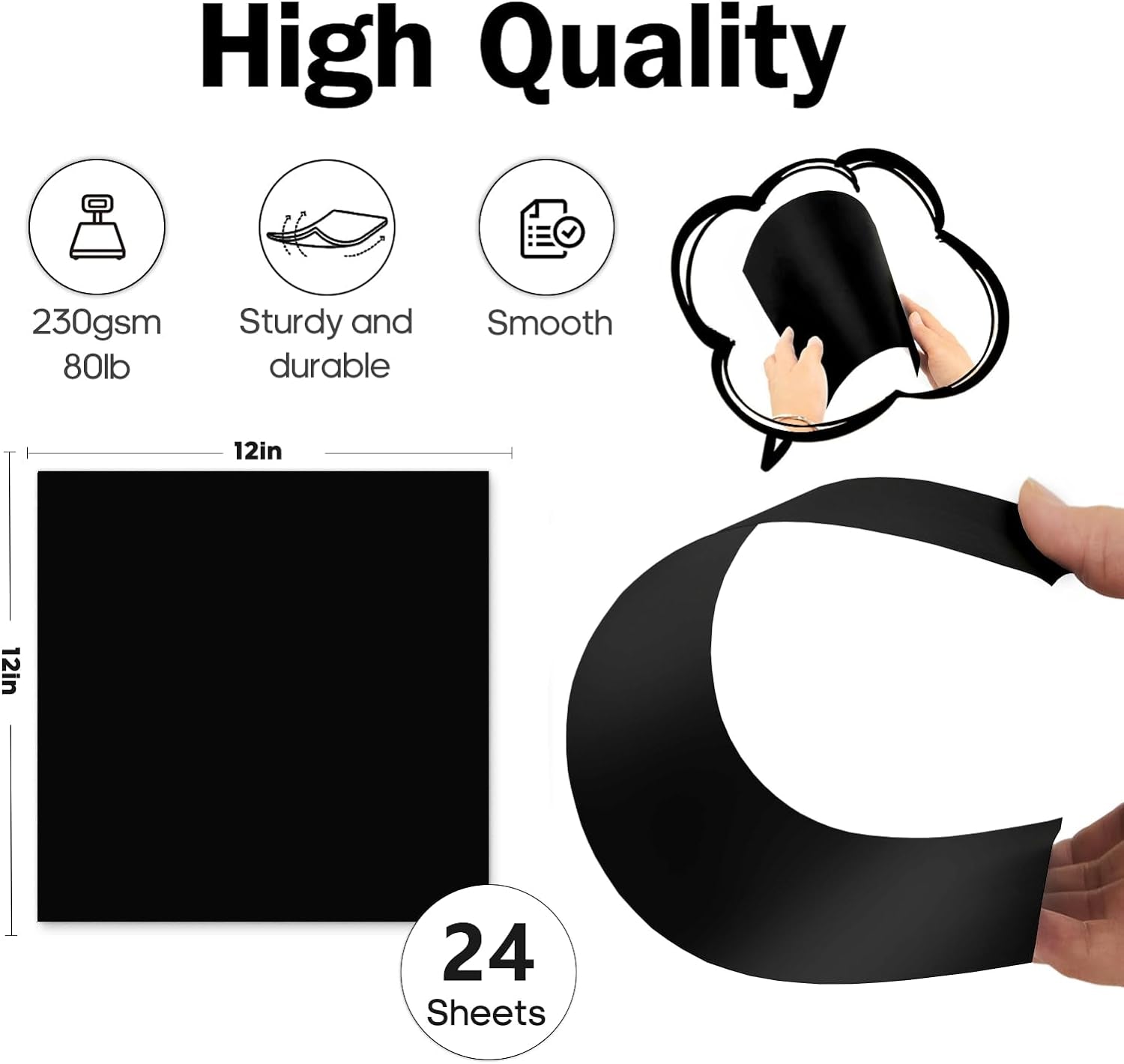 12X12 Black Cardstock - 24 Pack Black Card Stock Paper,  80Lb Black Core 12X12 Cardstock for Cricut, Photo Albums, Halloween, Card Making, Crafting, Scrapbook