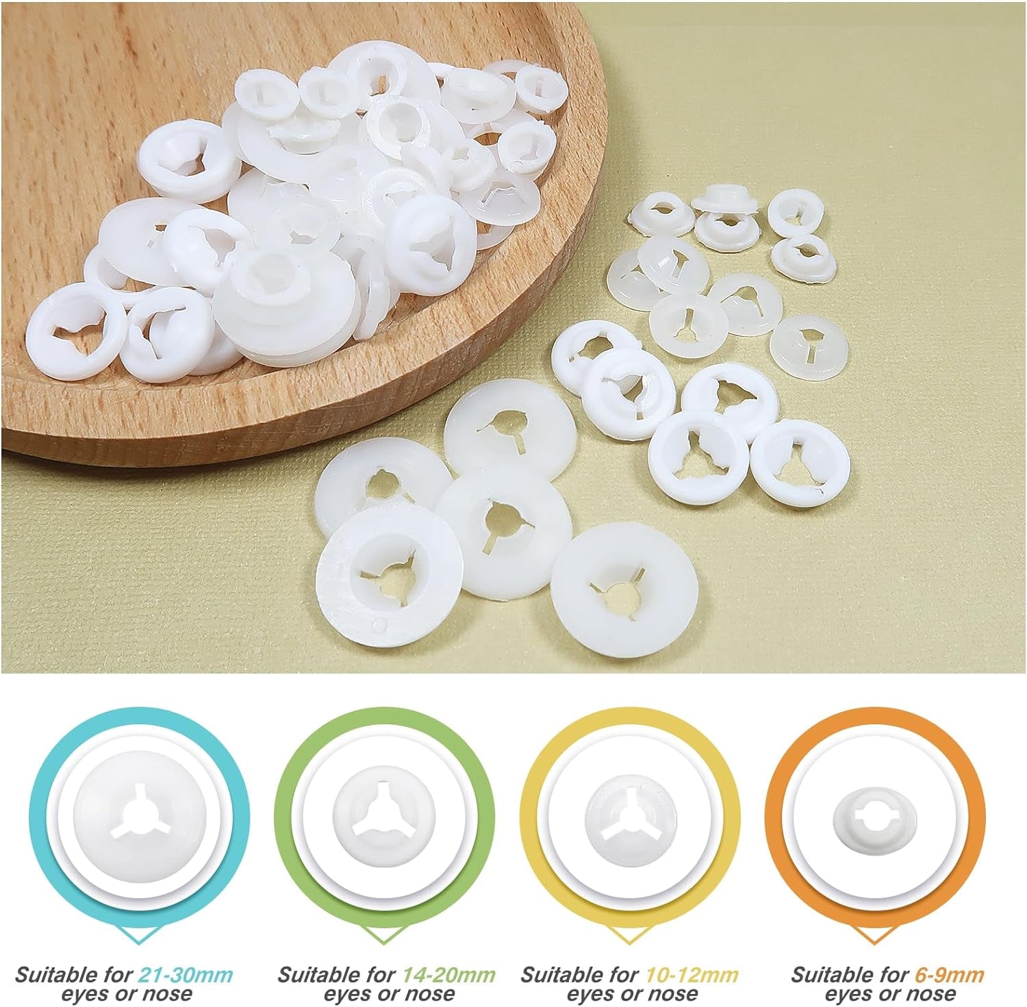 180Pcs Safety Eyes Backs 12Mm to 20Mm Plastic Washers for Safety Eyes and Noses Doll Accessories Washers for Stuffed Animals Amigurumis Crochet Bears Doll Making