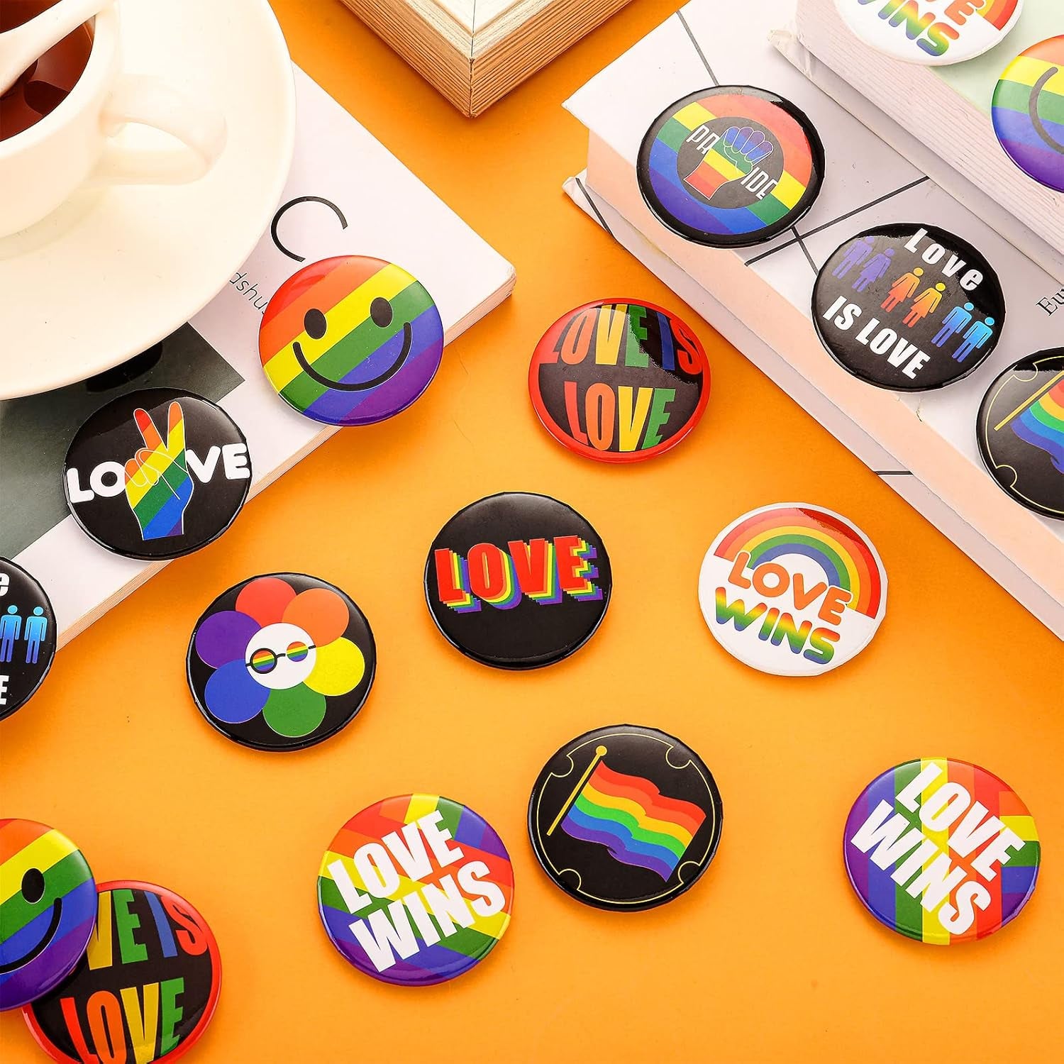 200 Pieces Pride Pins Pride Day Rainbow Buttons LGBT Pins Brooch for Hat Shirt Clothing Bag Decoration Party Supplies, 10 Styles