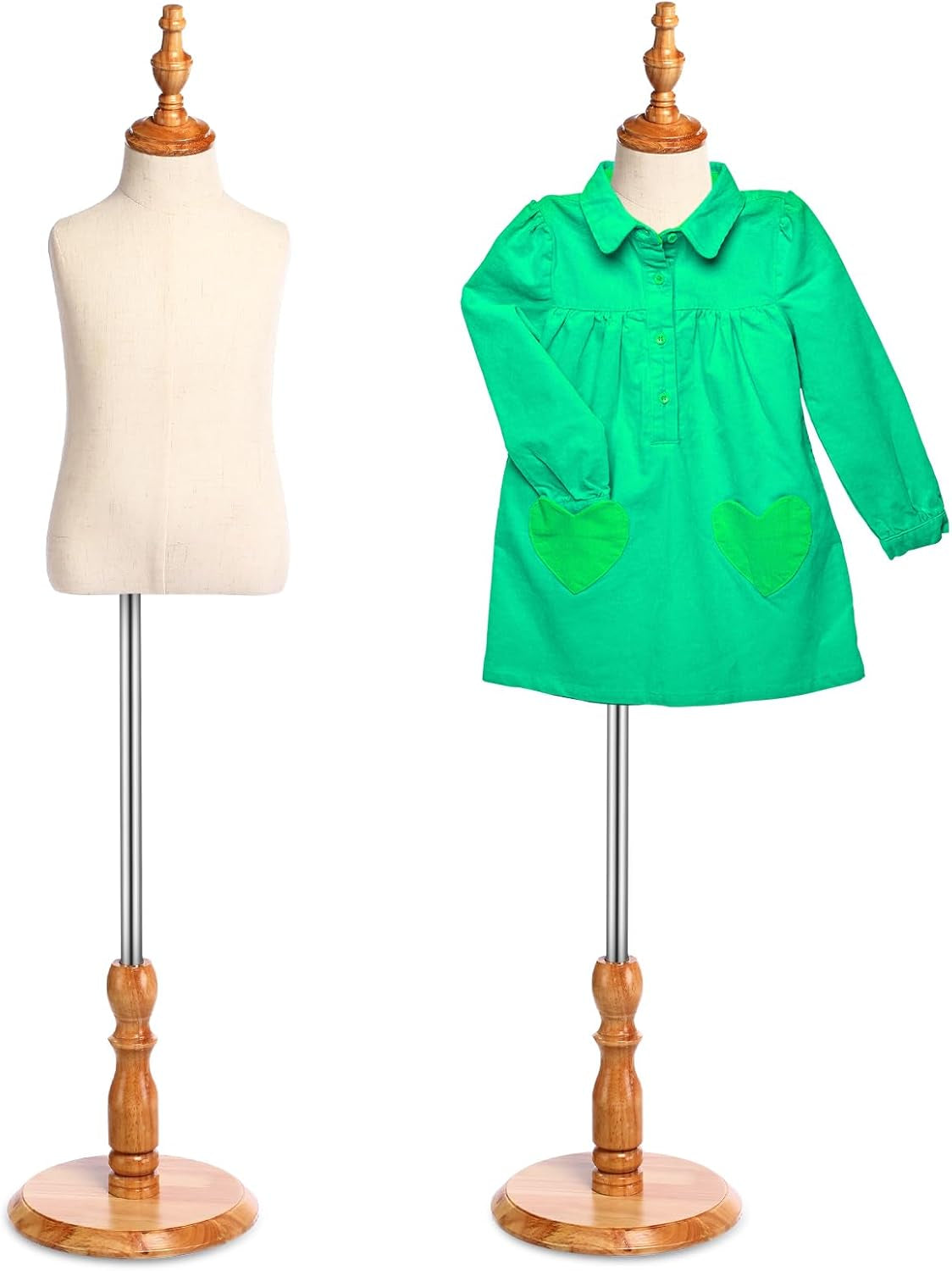 2 Pcs Kid Dress Form Old Adjustable Toddler Clothes Mannequins Children'S Mannequin with Wooden Base for Window Counter Studio Clothing Store Display (3-4 Years)