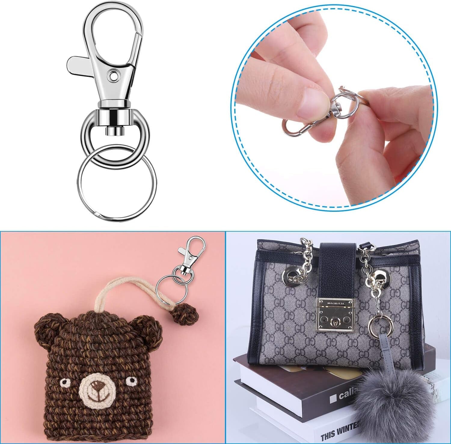 Key Chain Swivel Hooks,  100Pcs Keychain Hardware Metal Swivel Snap Hook Lanyard Clips Hooks with Keychain Rings for Keychain Hardware and Lanyard Charms