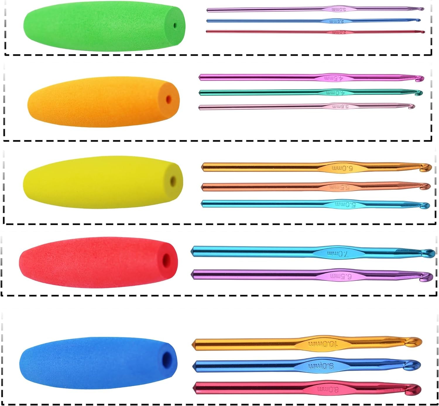 5PCS Crochet Hook Grips Crochet Hook Holder –EVA Crochet Hook Grips for Arthritis Crafting Enthusiasts Fit for Handle Full Set 2Mm-10Mm (Multi)