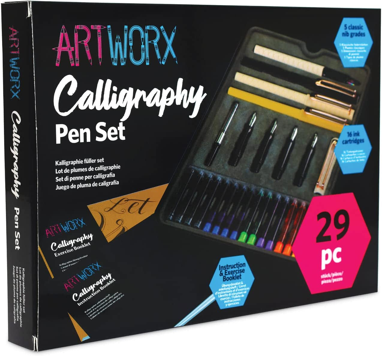 Calligraphy Pens Set - Introductory Caligraphy Writing &amp; Hand Lettering Kit - Includes Instructions, Guide Book and Practice Book - Calligraphy Set for Beginners