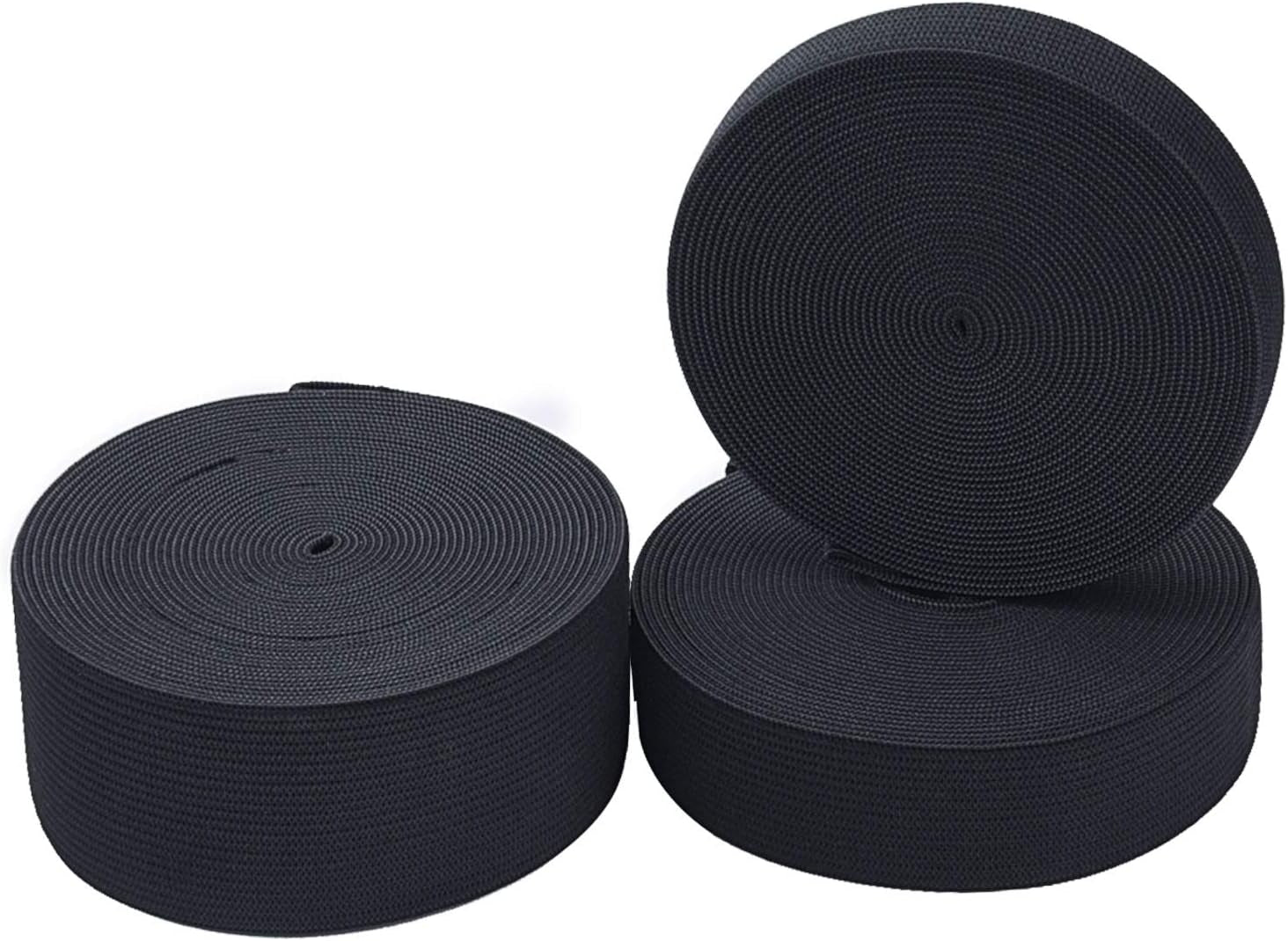 3 Rolls Sewing Stretch Elastic Band Spool, 3/5, 1, 1-1/2 Inch in Width, 5.5 Yards/Roll (Black)