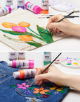Fabric Paint Set for Clothes, 20 Colors(60Ml/2Oz Each) Permanent Textile Paint with 6 Brushes, 1 Palette, Washable Fabric Paint, Art Supplies for Clothes, Canvas, T-Shirts, Jeans, Bags, DIY Projects