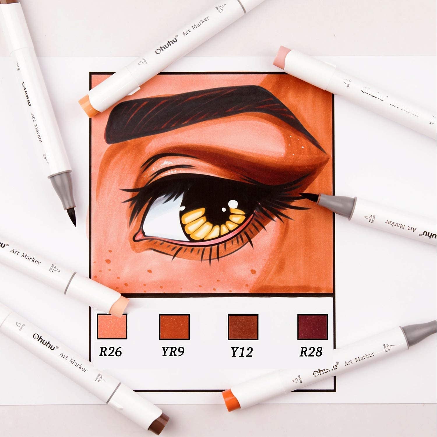 Skin Tone Alcohol Markers Brush Tip - 24 Portrait Color Markers for Artist Adults Coloring Illustration - Chisel & Brush - Honolulu - Refillable