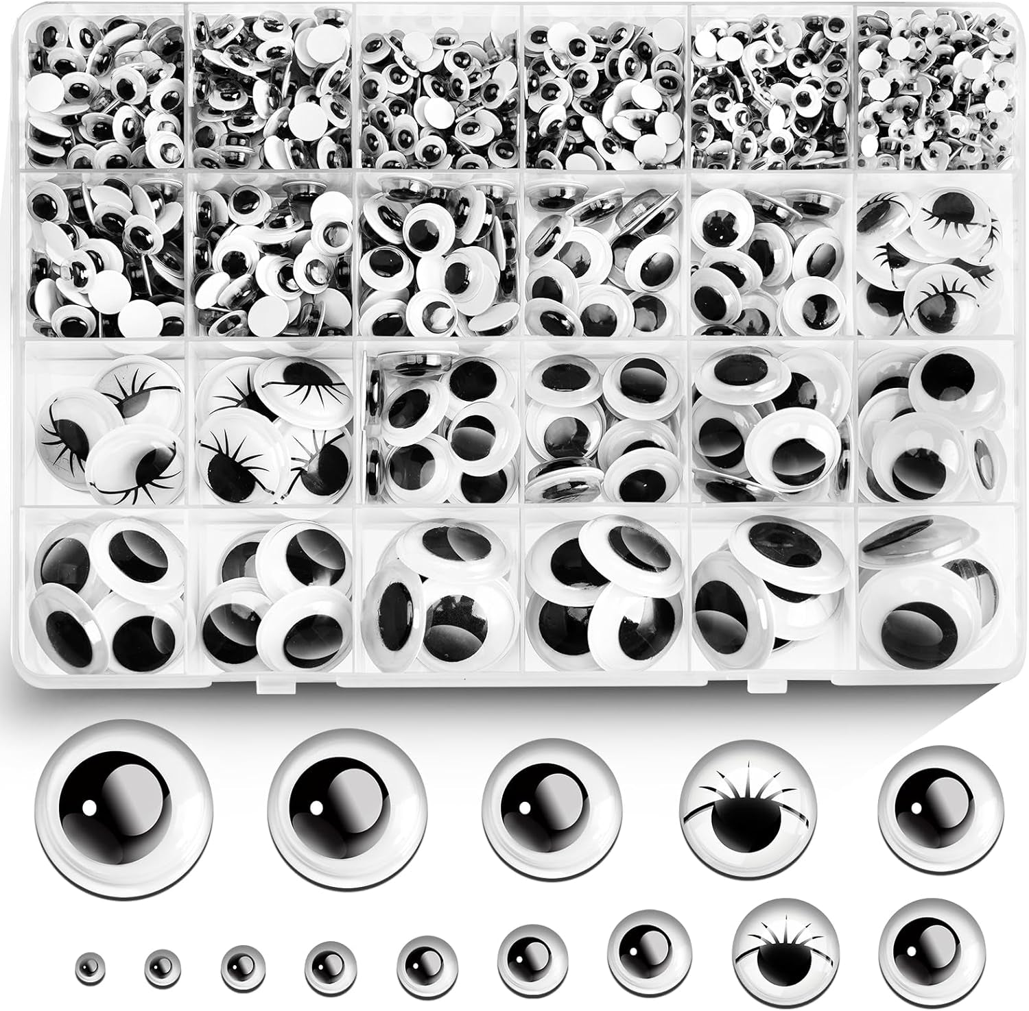 1200Pcs Black Wiggle Googly Eyes, 3D round Plastic Sticker Eyes, Self-Adhesive Eyes DIY Scrapbook Crafts Decoration, Crafts Gifts for Kids Age 4+ (4Mm-12Mm)