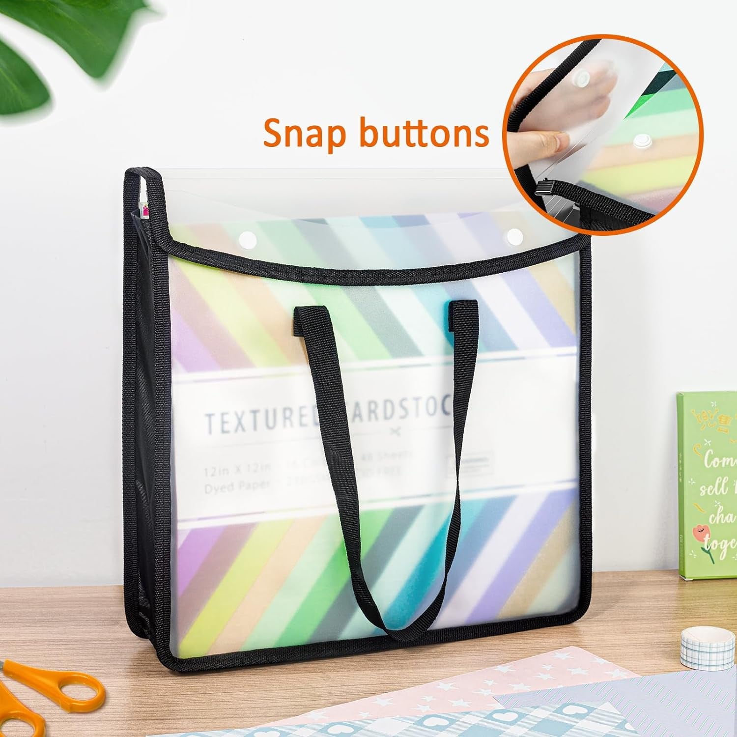 Expandable Scrapbook Paper Storage Organizer, Black Paper Folio for 12 X 12 Sheets, Scrapbook Paper Storage Organizer with Portable Handle, 3 Pack