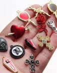 Baroque 64Pcs Assorted Gold Black Red Rose Skull Enamel Charms Coffin Cross Halloween Charm Pendant DIY for Earrings Necklace Bracelet Jewelry Making and Crafting