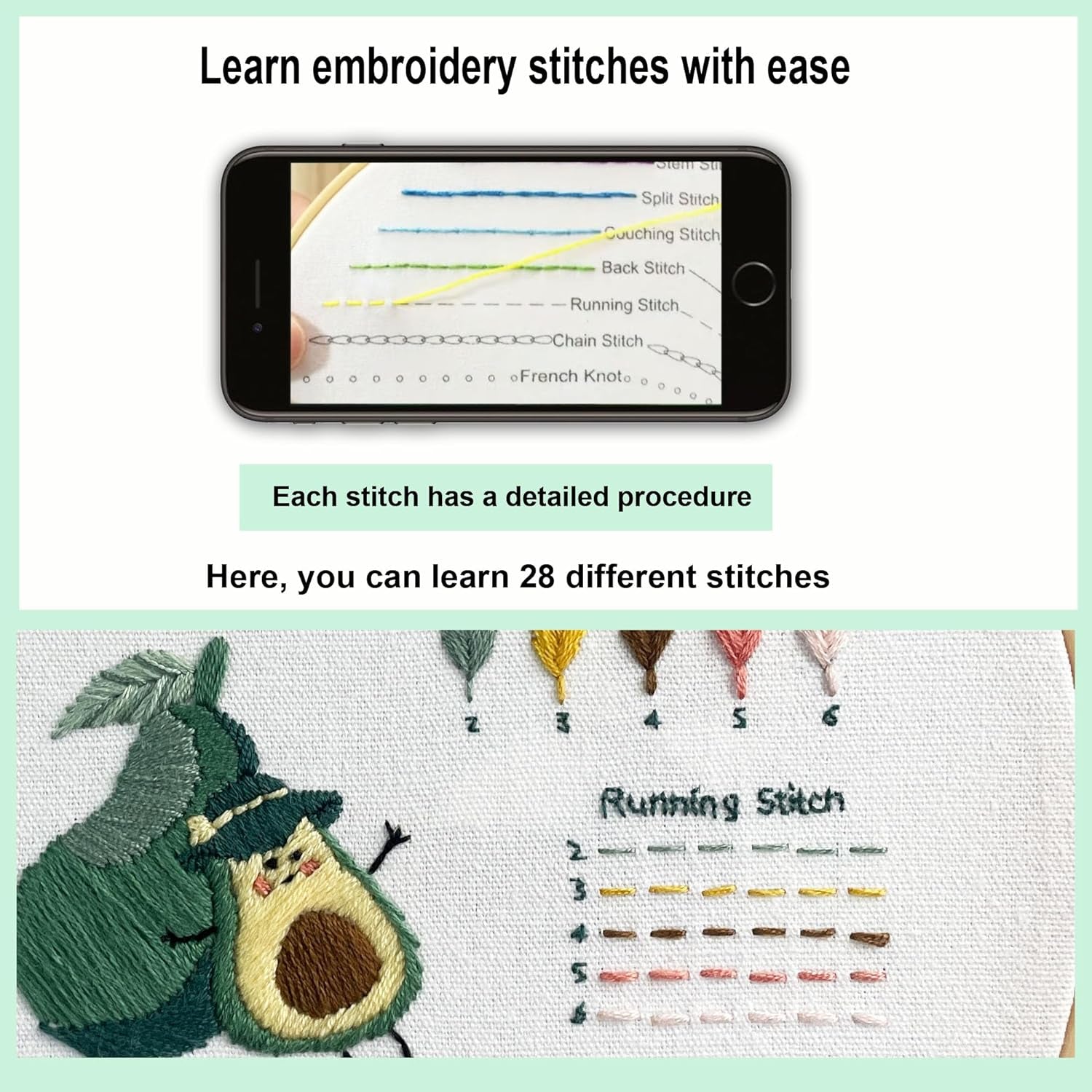 3 Embroidery Kit for Beginners, Beginner Embroidery Kit for Adults. Starter Kits to Learn 28 Different Stitches, Including Fabric with Prints, Threads, Needles, Hoop and Video Tutorials…